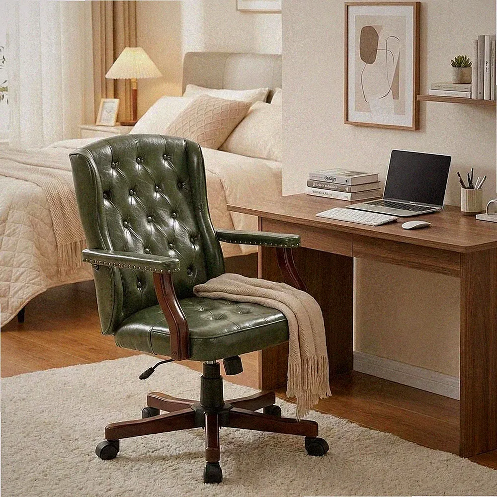 350lbs Executive Office Chair Home Desk Chair Leather Chairs with Rubber Wheels