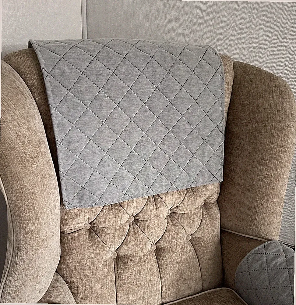 Antimacassar Chair Arm Back LAST ONE Sofa Armchair Cover Grey Quilted 27" x 15"