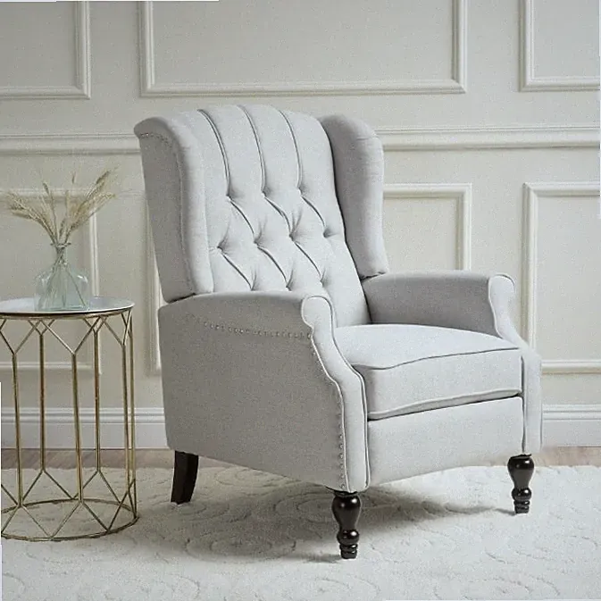 Beige Tufted Fabric Wing Back Recliner Club Chair Living Room Office Arm Rest