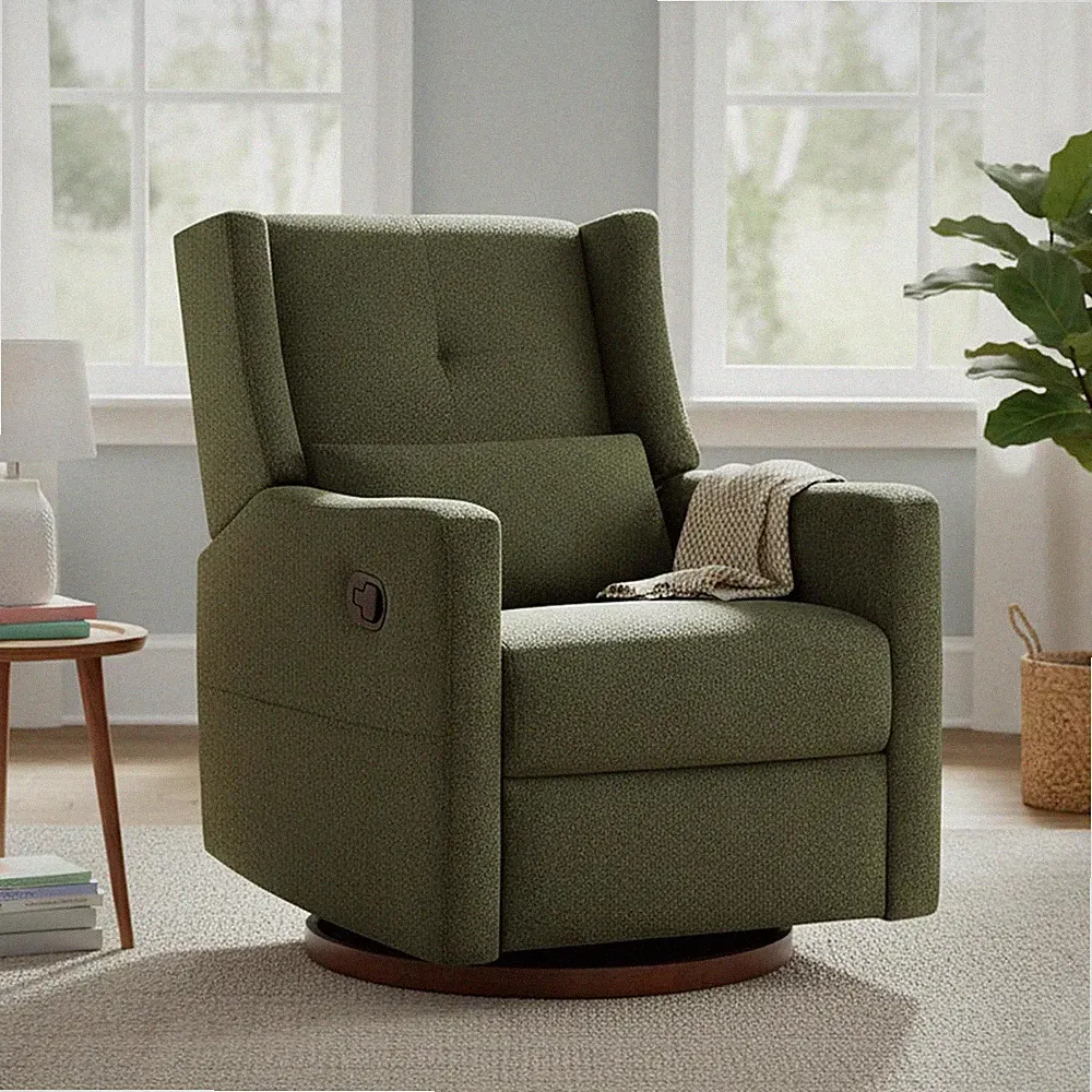 Comfortable Nursery Recliner Chair - Swivel Glider Rocker with Wood Base