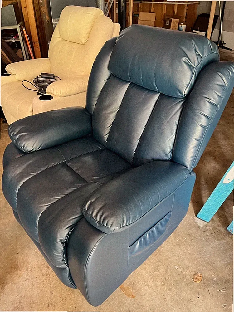 Dark Blue Leather Recliner, Adjustable, Power Lift Chair | Lightly Used