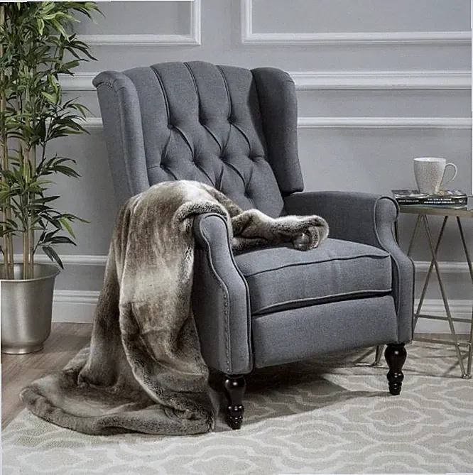 Dark Grey Tufted Fabric Wingback Recliner Club Chair Living Room Office Arm Rest