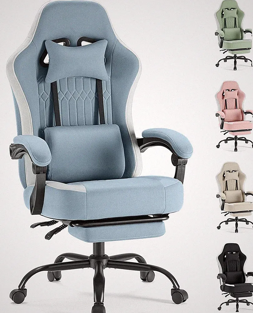 Ergonomic Gaming Chair with Footrest, Lumbar Support, and 360° Swivel Wheels