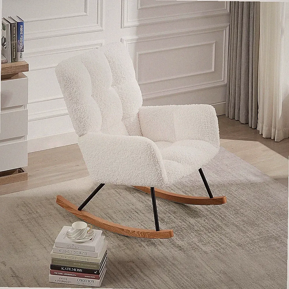 Ergonomic High Back Rocking Chair with Armrests for Living Room & Bedroom