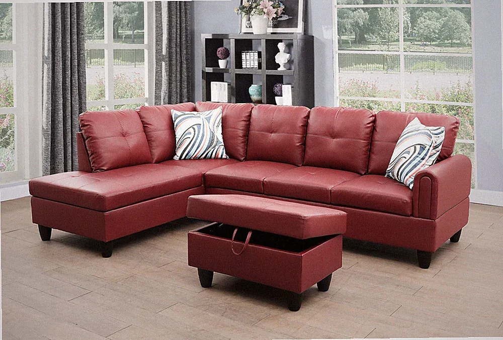Faux Leather Sofa Sectional L Shaped Couch with Ottoman Reversible Chaise Sofa