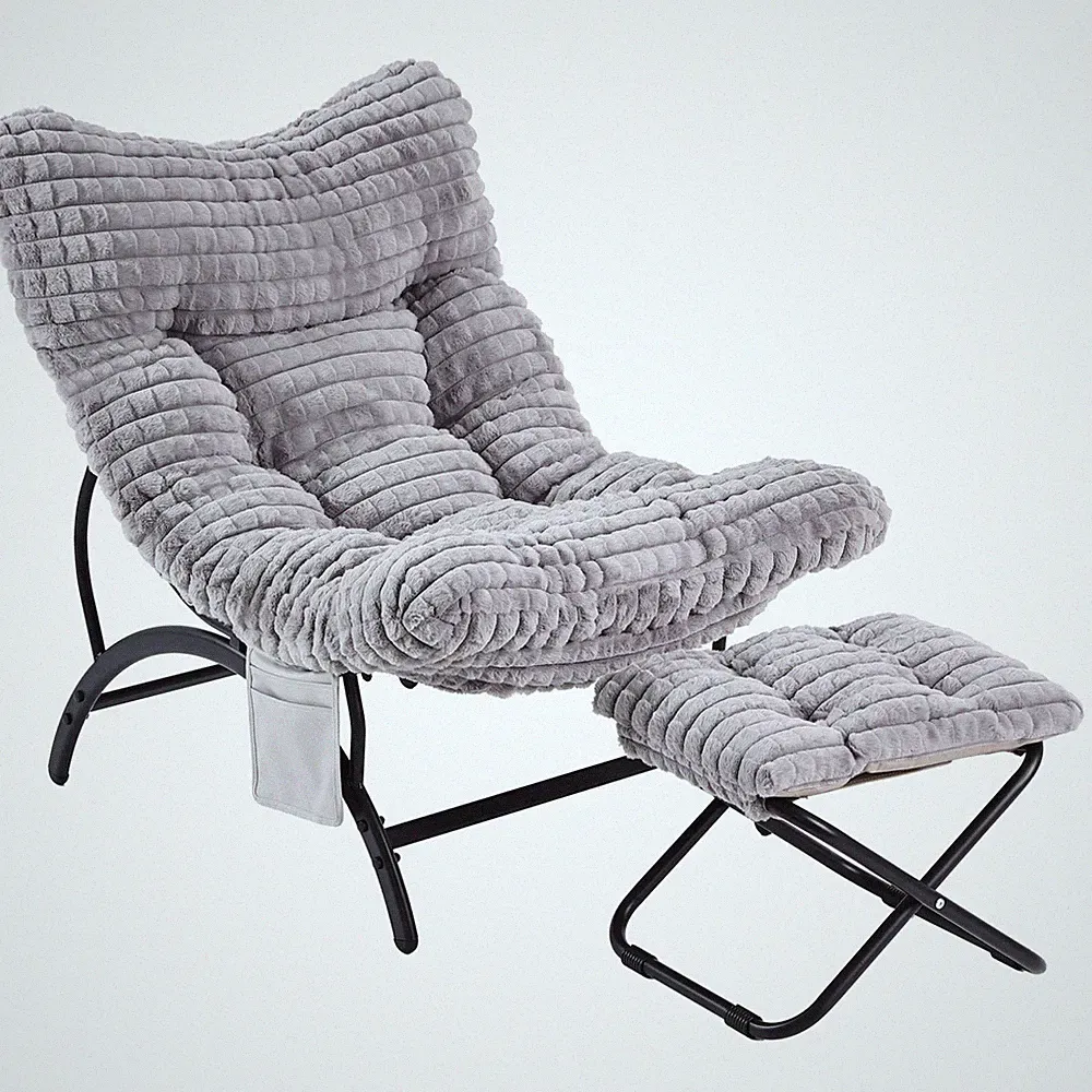 Grey Lazy Chair with Ottoman, Oversized Reading Chair for Adults, Soft Padded...