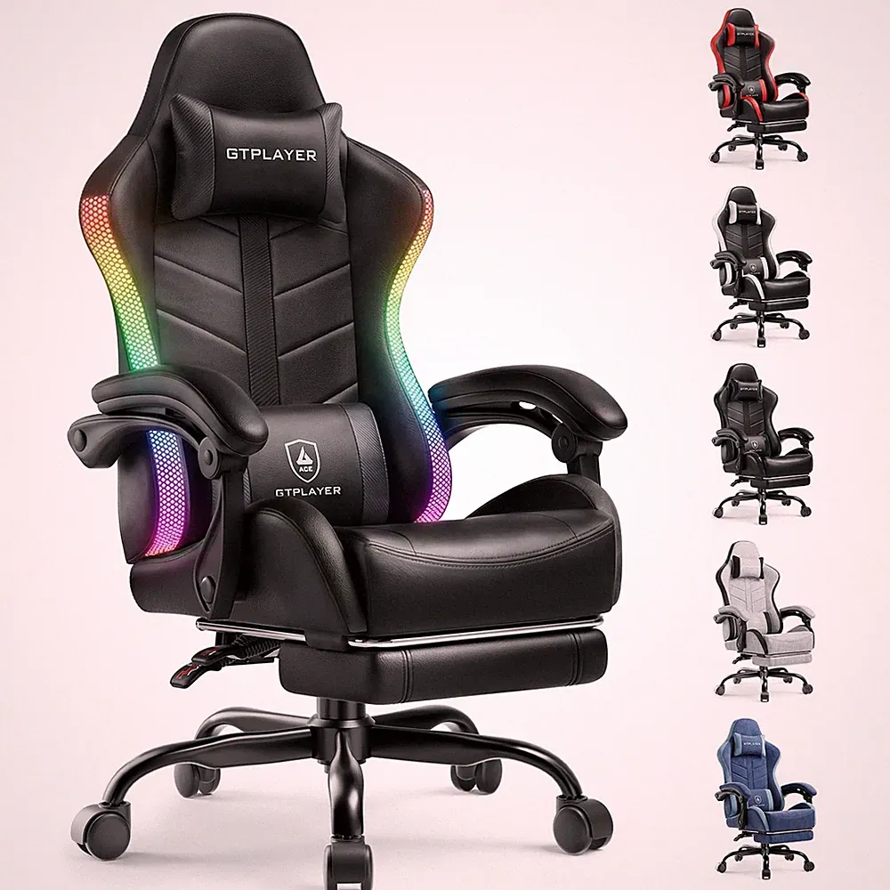 GTPLAYER RGB Gaming Chair with Footrest, Computer Gaming Chair with LED Light...