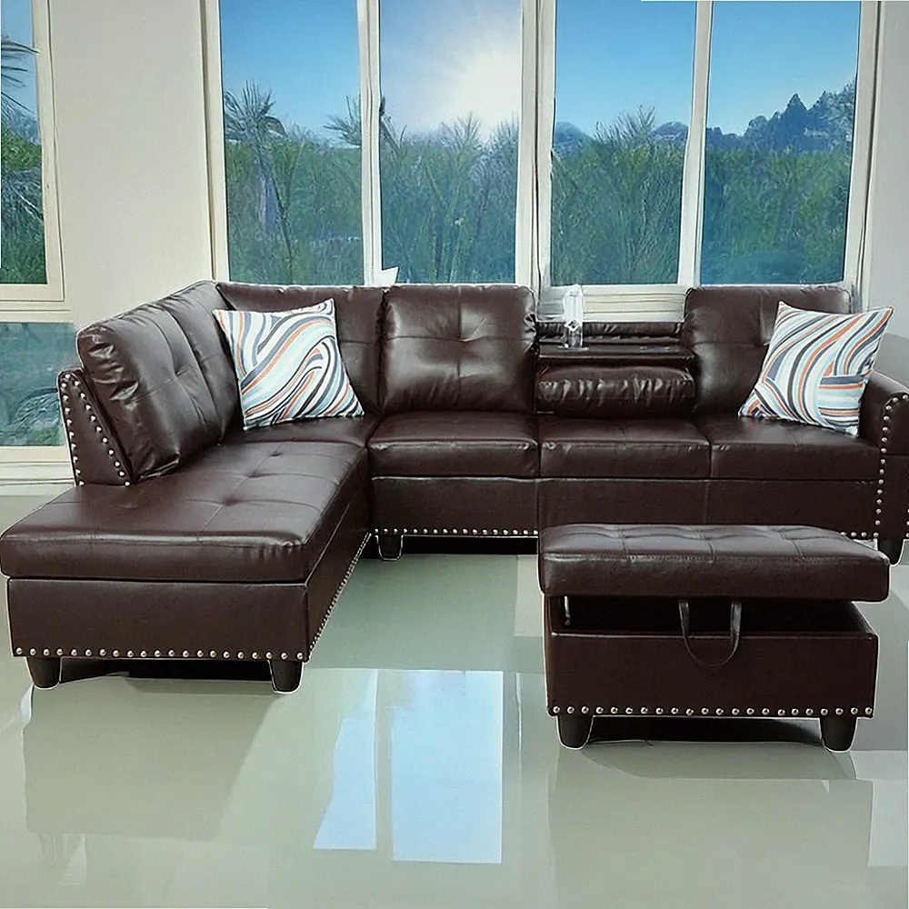 Modern Sofa Chaise Faux Leather Sectional Sofa Set For Living room Furniture