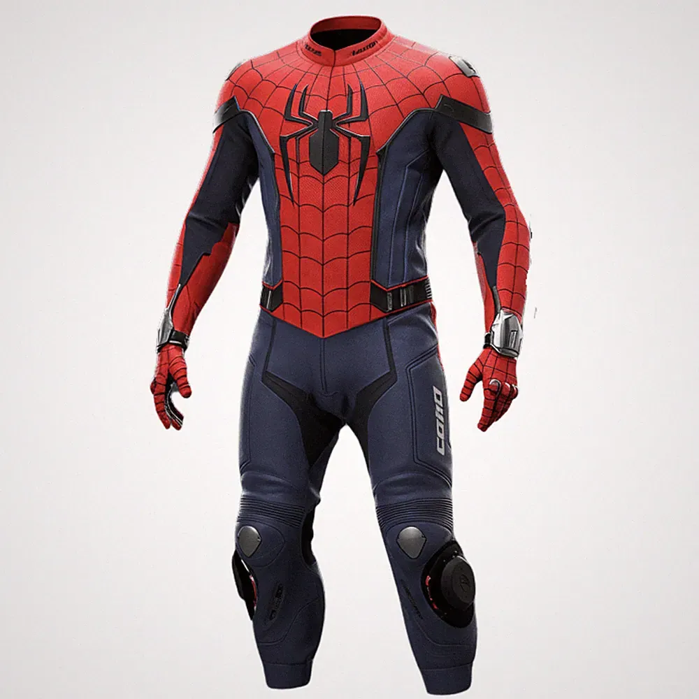 New Spiderman Red & Blue Leather Motorcycle Racing Suit Biker Gear
