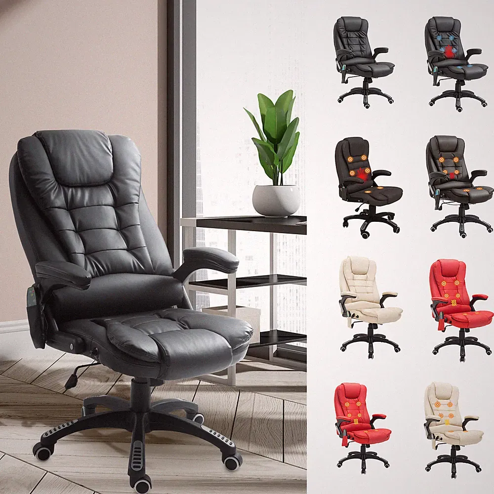 Office Computer Chair Massage Heat Leather Recline Wheels Swivel Remote Control