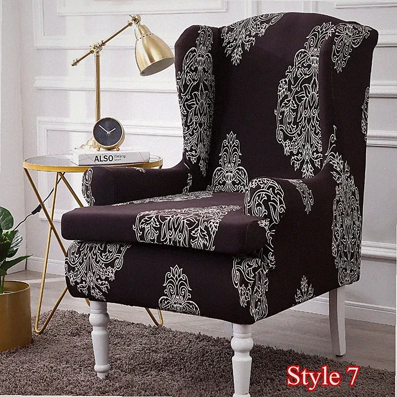 Printed Wing Chair Slipcover Wingback Cover Polyester Armchair StretchProtector⇘