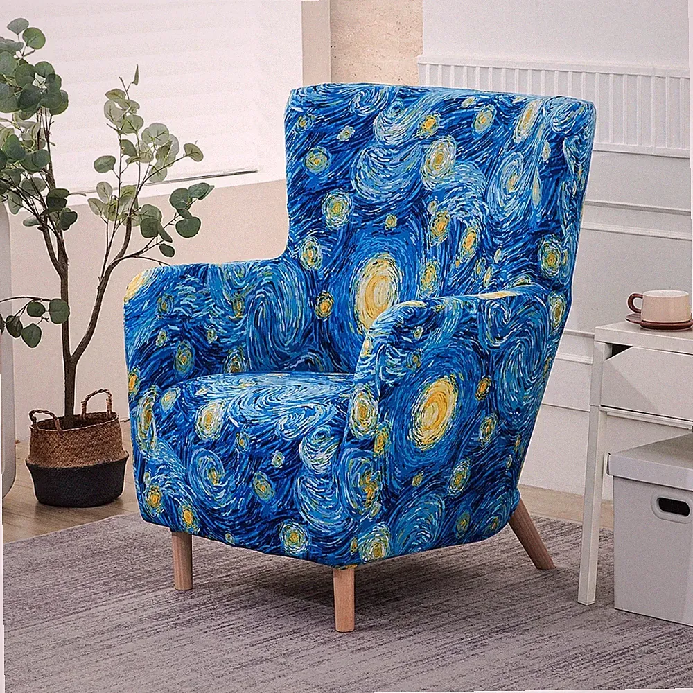 Printted Wing Back Chair Slip Covers 1-Piece For OSKARSHAMN Chairs Non-Slip