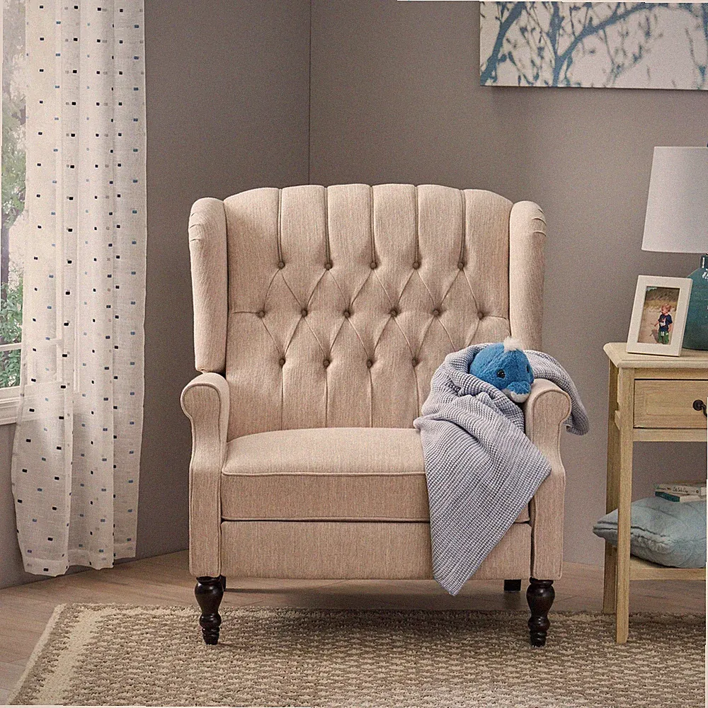 Push Back Recliner Chair Fabric Lounge Armchair Pushback Recliner with Rivet D