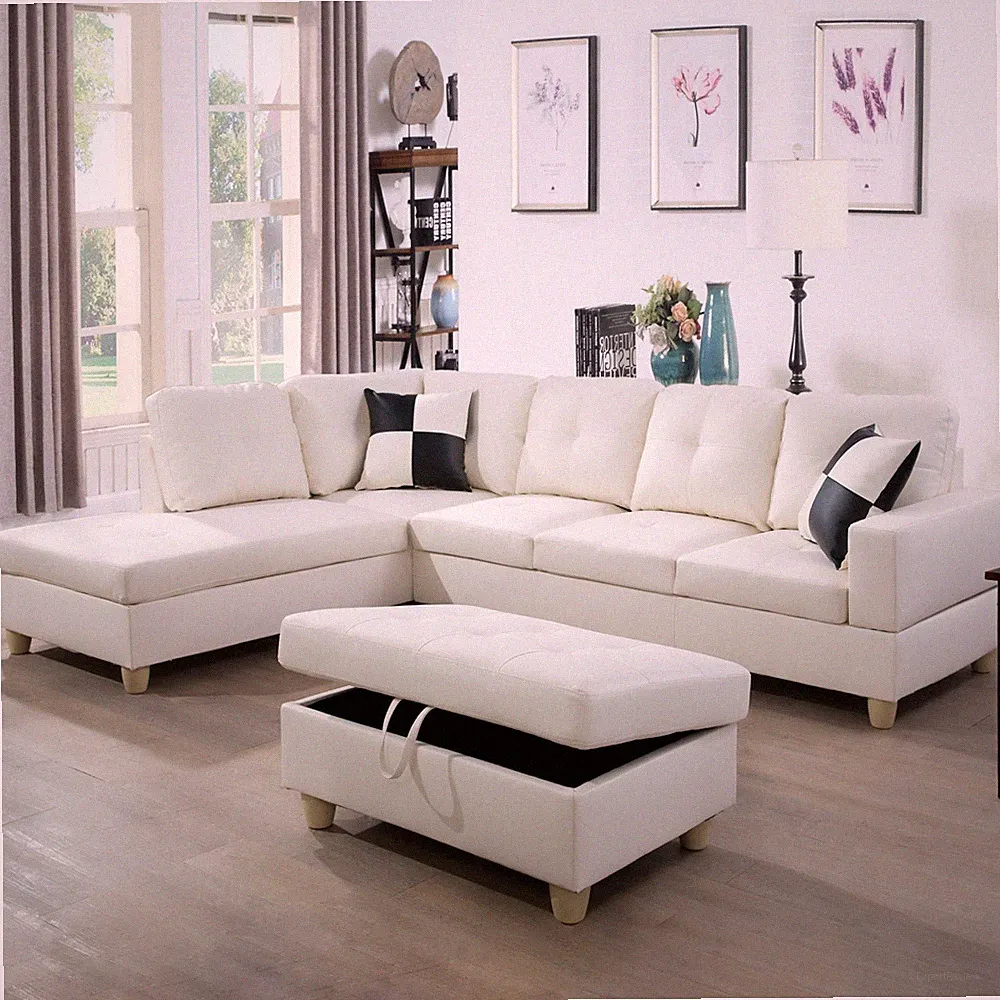 Sectional Sofa Bed Faux Leather L Shaped Couch Reversible Chaise With Ottoman