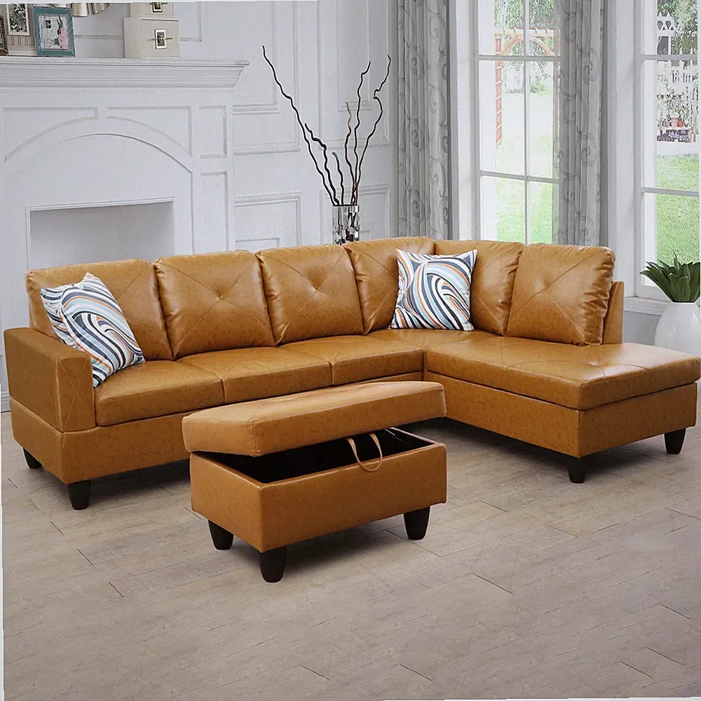 Sofa Sectional Sofa, L-Shape Faux Leather Sectional Sofa Couch Set with Chaise
