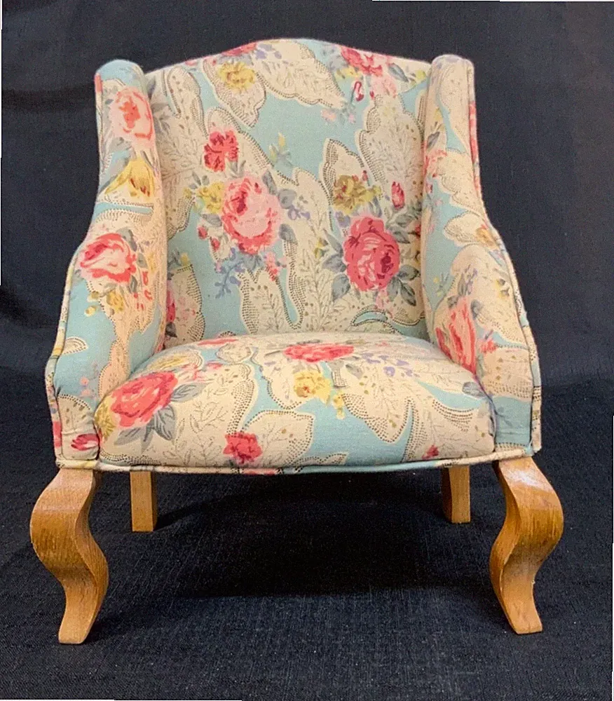 Tender Art Collection Floral Uph Wing Back Miniature Doll Chair