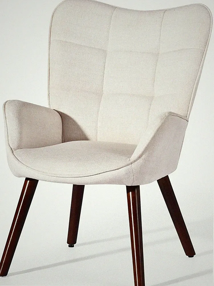 Tufted Wingback Accent Chair - Ergonomic Fabric Lounge Chair in Beige/Walnut
