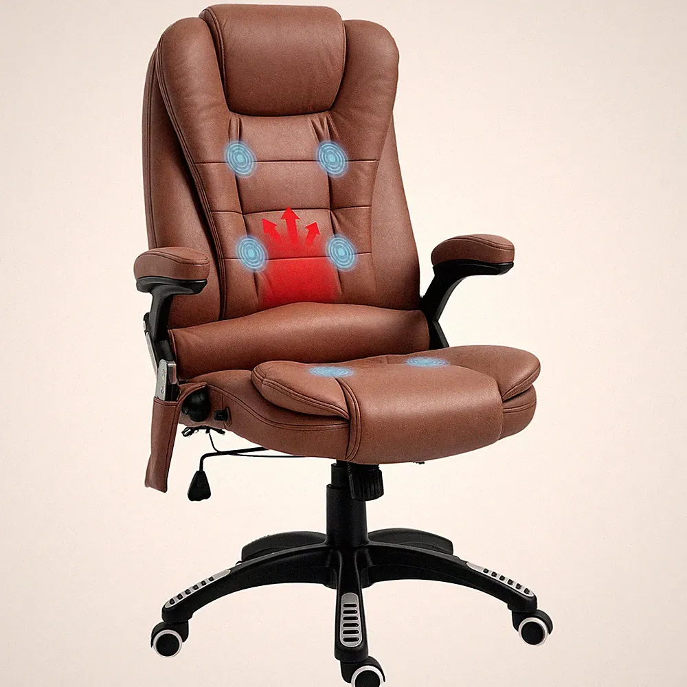 Vinsetto Office Chair w/ Heating Massage Points Relaxing Reclining Brown