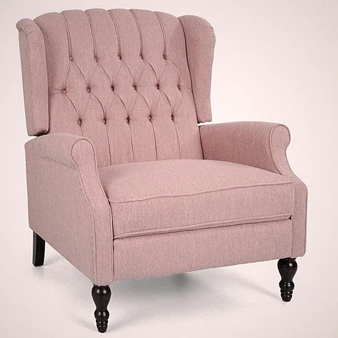 Wide Pink Blush Wingback Accent Recliner Armchair Large Tufted Club Arm Chair