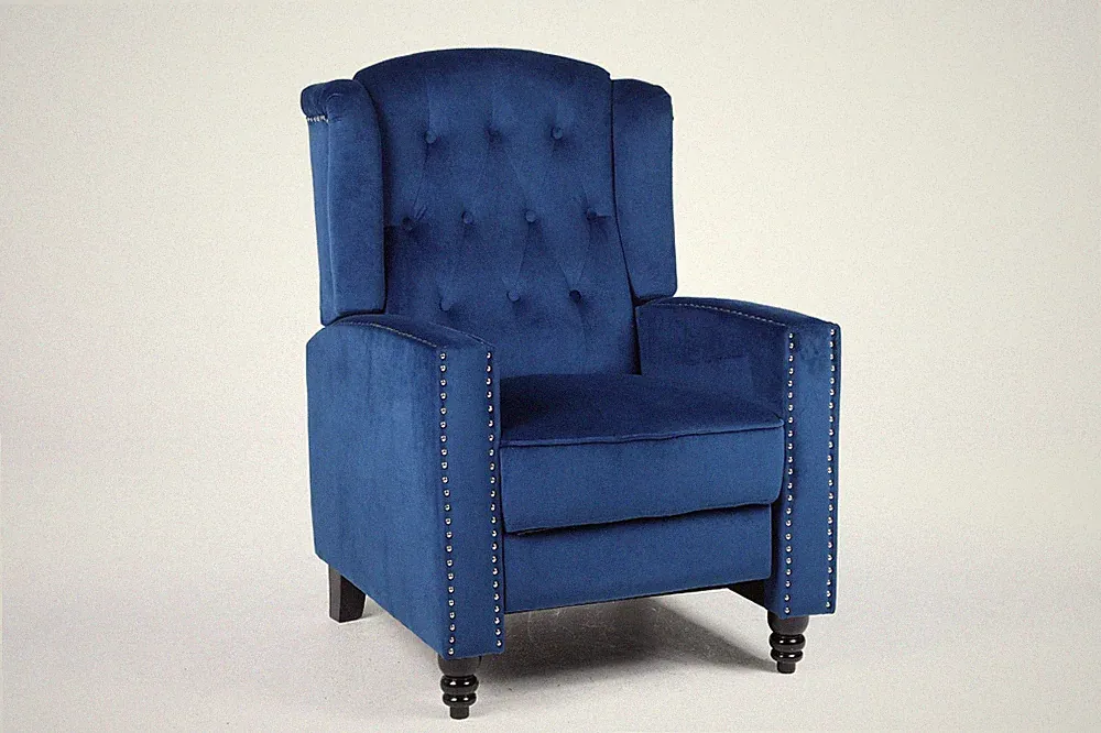wing back recliners blue leather