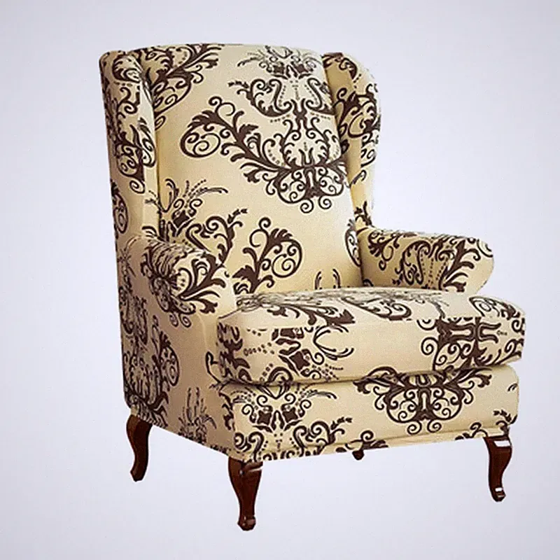 Wing Chair SlipCover Wingback Cover Printed Armchair Stretch Protector 2 Piece