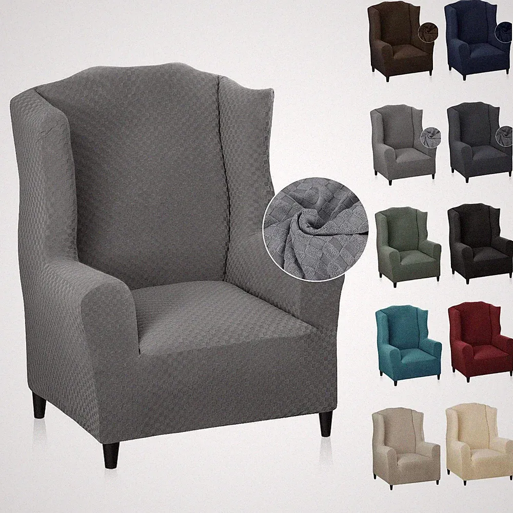 Wingback Chair Covers 1-Piece Stretch Wing Chair Covers Soft Thick Wingback A...