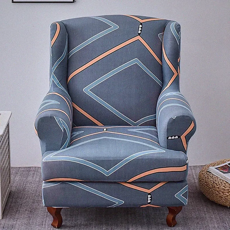 Wingback Chair Slipcover 2 Pieces/set Sofa Cover Armchair Cover Elastic Bottom