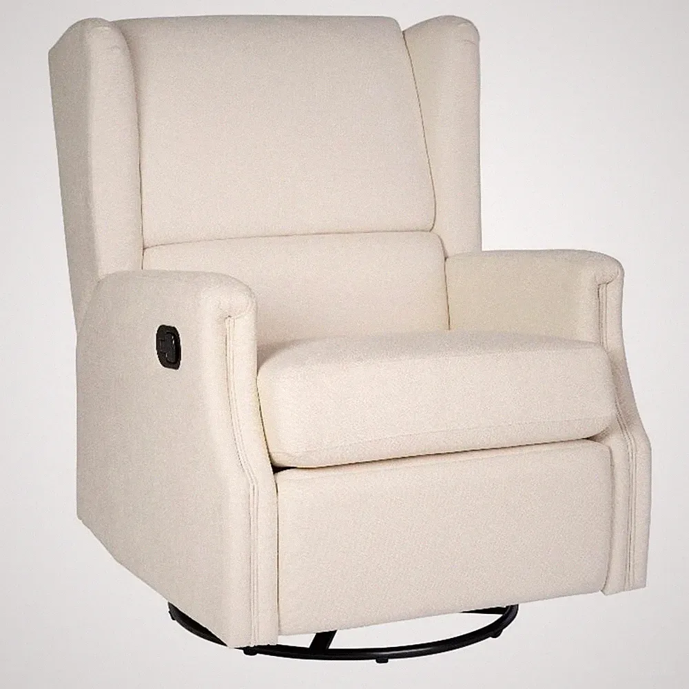 Wingback Manual Rocking Glider Recliner Chair with 360 Swivel in Cream